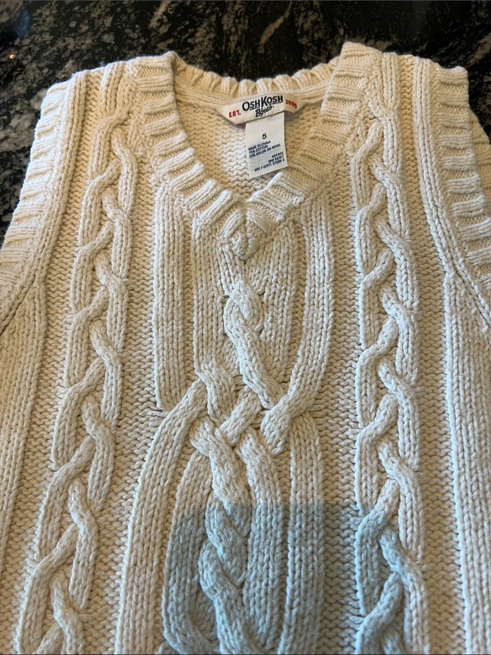 OshKosh B'gosh Cream Cable Knit V-Neck Sweater Vest